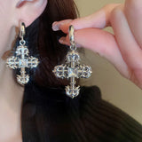 Gothic Steampunk Style Rhinestone Cross Earring