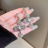 Gothic Steampunk Style Rhinestone Cross Earring