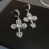 Gothic Steampunk Style Rhinestone Cross Earring
