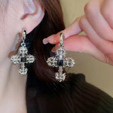 Gothic Steampunk Style Rhinestone Cross Earring