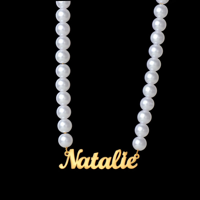 Gothic Style Pearl Choker Name Necklace Personalized Pendant