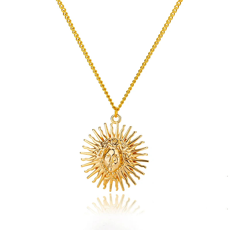 Gothic Sun Pendant Necklace Punk Vintage Chains Stainless Steel Jewelry