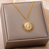 Gothic Sun Pendant Necklace Punk Vintage Chains Stainless Steel Jewelry