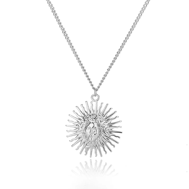 Gothic Sun Pendant Necklace Punk Vintage Chains Stainless Steel Jewelry