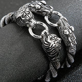 Gothic Tiger/Dragon Head Bracelet for Men Braided Leather Stainless Steel