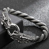 Gothic Tiger/Dragon Head Bracelet for Men Braided Leather Stainless Steel
