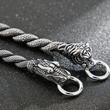 Gothic Tiger/Dragon Head Bracelet for Men Braided Leather Stainless Steel