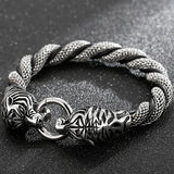 Gothic Tiger/Dragon Head Bracelet for Men Braided Leather Stainless Steel