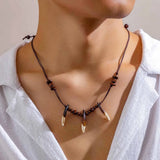 Vintage Acrylic Ivory Pendant Necklace with Brown Wood Beads