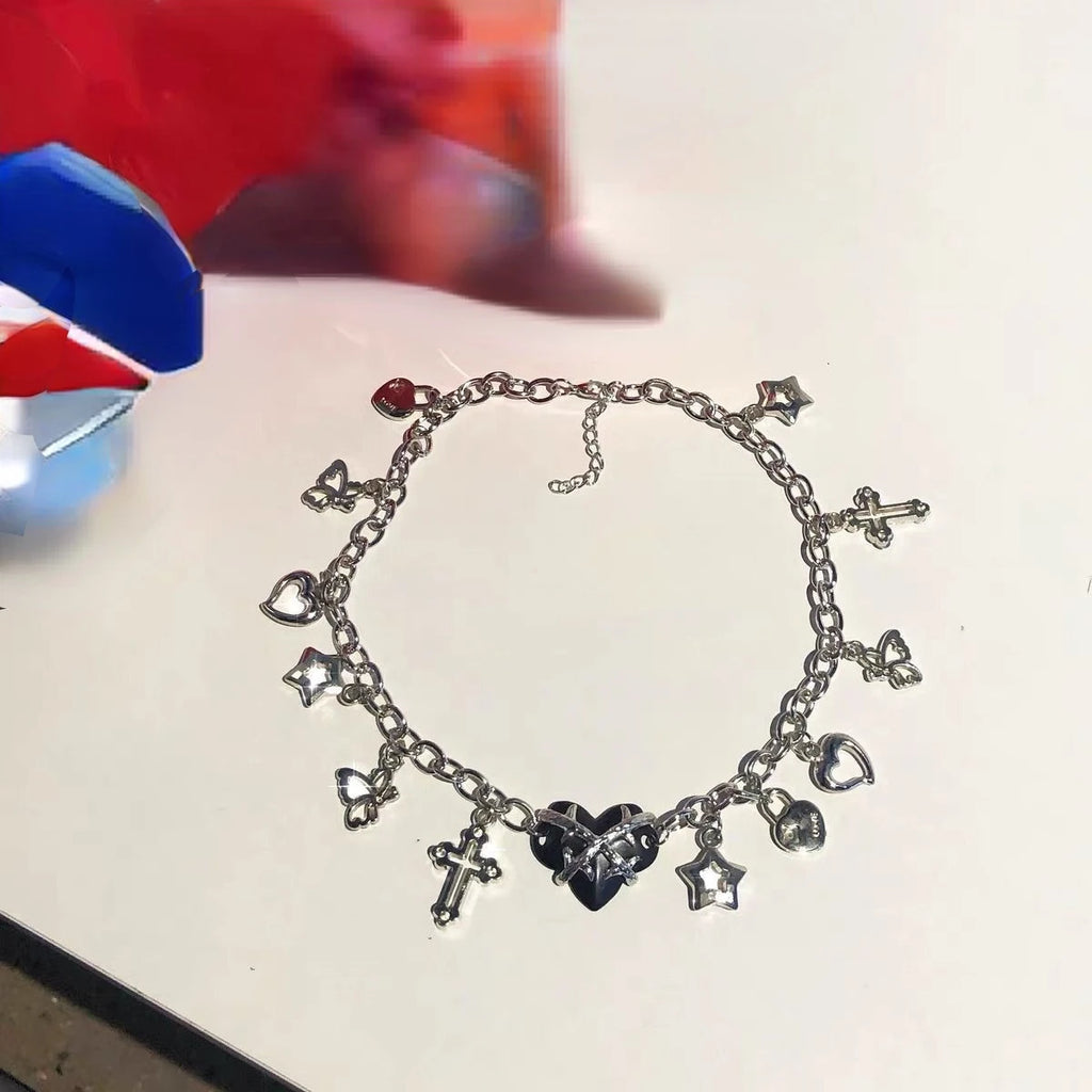Vintage Butterfly Cross Lock Charms Necklaces Love Peach Heart Choker Necklace