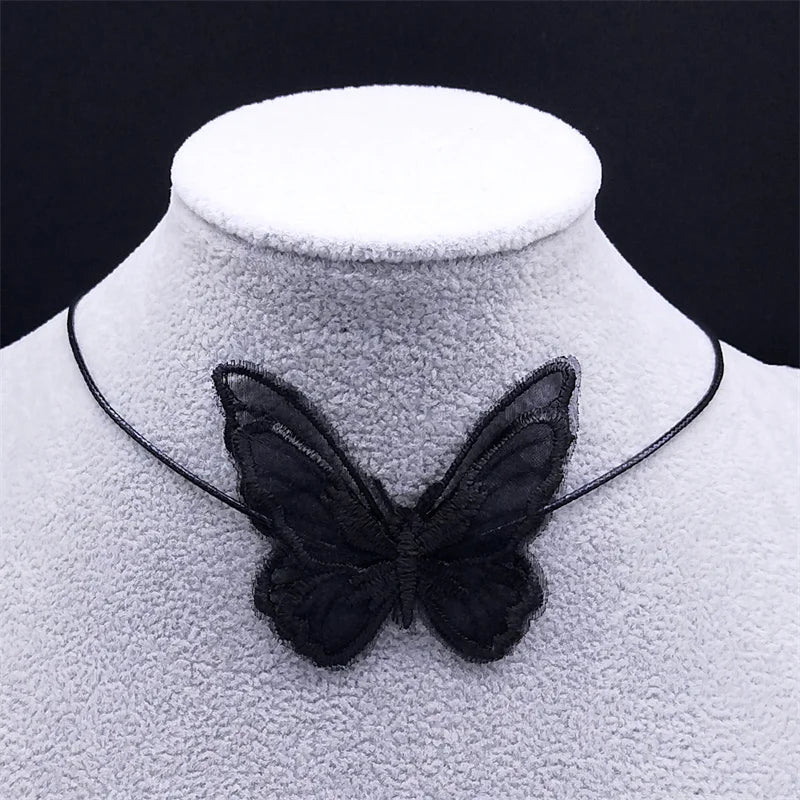Gothic Vintage Embroidery Butterfly Necklace Halloween Choker NXH738S0
