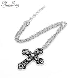 Vintage Gothic Cross Pendant Necklace with Rhinestone Chain