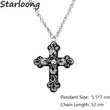 Vintage Gothic Cross Pendant Necklace with Rhinestone Chain