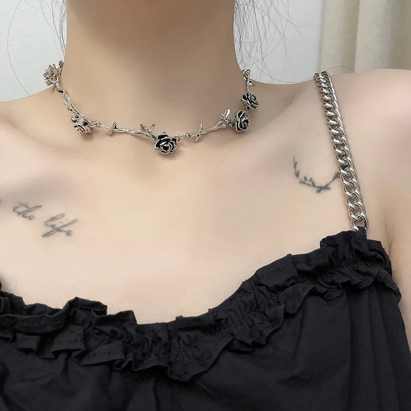 Gothic Vintage Rose Flower Choker Necklace Personality Jewelry
