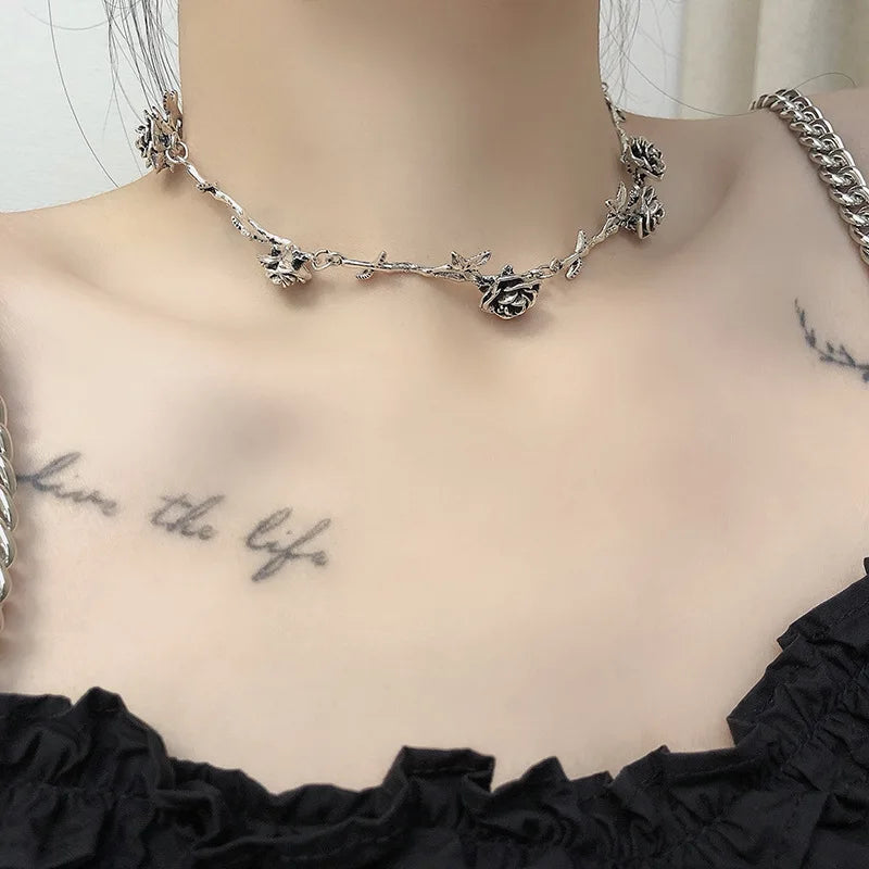 Gothic Vintage Rose Flower Choker Necklace Personality Jewelry