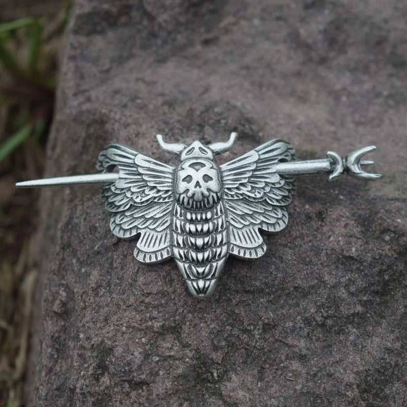 Gothic Skull Moth Hairpin Hair Slide