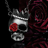 Gothic Dark Wind Halloween Skull Rose Pendant Necklace