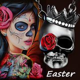 Gothic Dark Wind Halloween Skull Rose Pendant Necklace