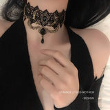 Gothic Necklace Lady Dark Lolita Lace Tassel Mesh Collar Strap Gem Retro Punk