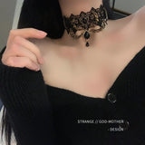 Gothic Necklace Lady Dark Lolita Lace Tassel Mesh Collar Strap Gem Retro Punk