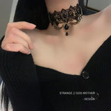 Gothic Necklace Lady Dark Lolita Lace Tassel Mesh Collar Strap Gem Retro Punk