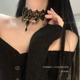 Gothic Necklace Lady Dark Lolita Lace Tassel Mesh Collar Strap Gem Retro Punk