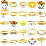 Yellow Pu Leather Cross Pendant Necklace for Women Rivet Choker
