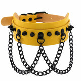 Yellow Pu Leather Cross Pendant Necklace for Women Rivet Choker