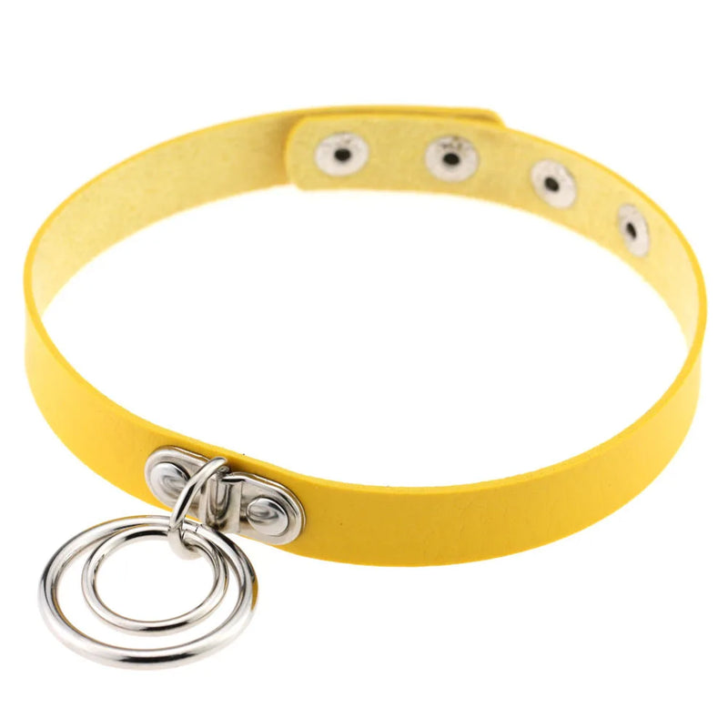 Yellow Pu Leather Cross Pendant Necklace for Women Rivet Choker