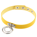 Yellow Pu Leather Cross Pendant Necklace for Women Rivet Choker