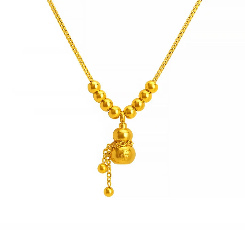 Gourd Blessing Necklace Good Fortune Amulet Pendant Stainless Steel Charm GN504
