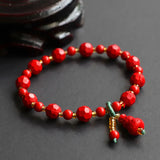 Cinnabar Jade Beaded Bracelets, Gourd Shape Stones Bangles for Women
