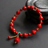 Cinnabar Jade Beaded Bracelets, Gourd Shape Stones Bangles for Women