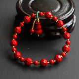 Cinnabar Jade Beaded Bracelets, Gourd Shape Stones Bangles for Women