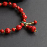 Cinnabar Jade Beaded Bracelets, Gourd Shape Stones Bangles for Women