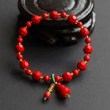 Cinnabar Jade Beaded Bracelets, Gourd Shape Stones Bangles for Women