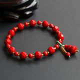 Cinnabar Jade Beaded Bracelets, Gourd Shape Stones Bangles for Women