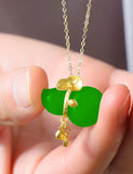 Vintage Jade Gemstone Pendant Necklace 18k Choker Jewelry Lucky Accessory
