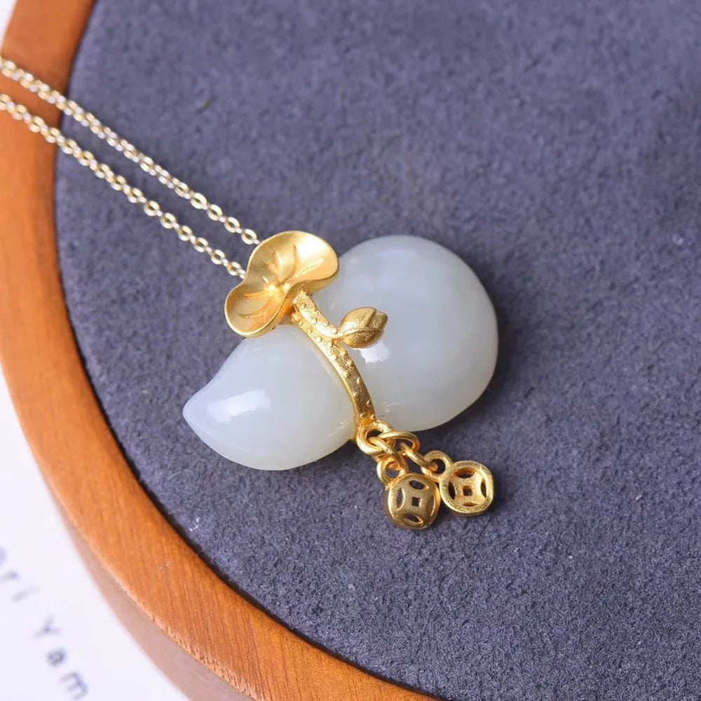 Vintage Jade Gemstone Pendant Necklace 18k Choker Jewelry Lucky Accessory
