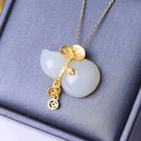 Vintage Jade Gemstone Pendant Necklace 18k Choker Jewelry Lucky Accessory