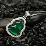Green Jade Emerald Gemstone Diamond Pendant Necklace 925 Silver Choker Jewelry