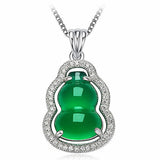 Green Jade Emerald Gemstone Diamond Pendant Necklace 925 Silver Choker Jewelry