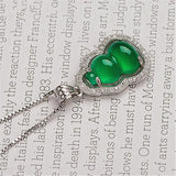Green Jade Emerald Gemstone Diamond Pendant Necklace 925 Silver Choker Jewelry