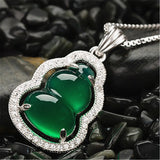 Green Jade Emerald Gemstone Diamond Pendant Necklace 925 Silver Choker Jewelry