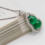 Green Jade Emerald Gemstone Diamond Pendant Necklace 925 Silver Choker Jewelry
