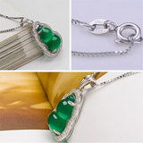 Green Jade Emerald Gemstone Diamond Pendant Necklace 925 Silver Choker Jewelry