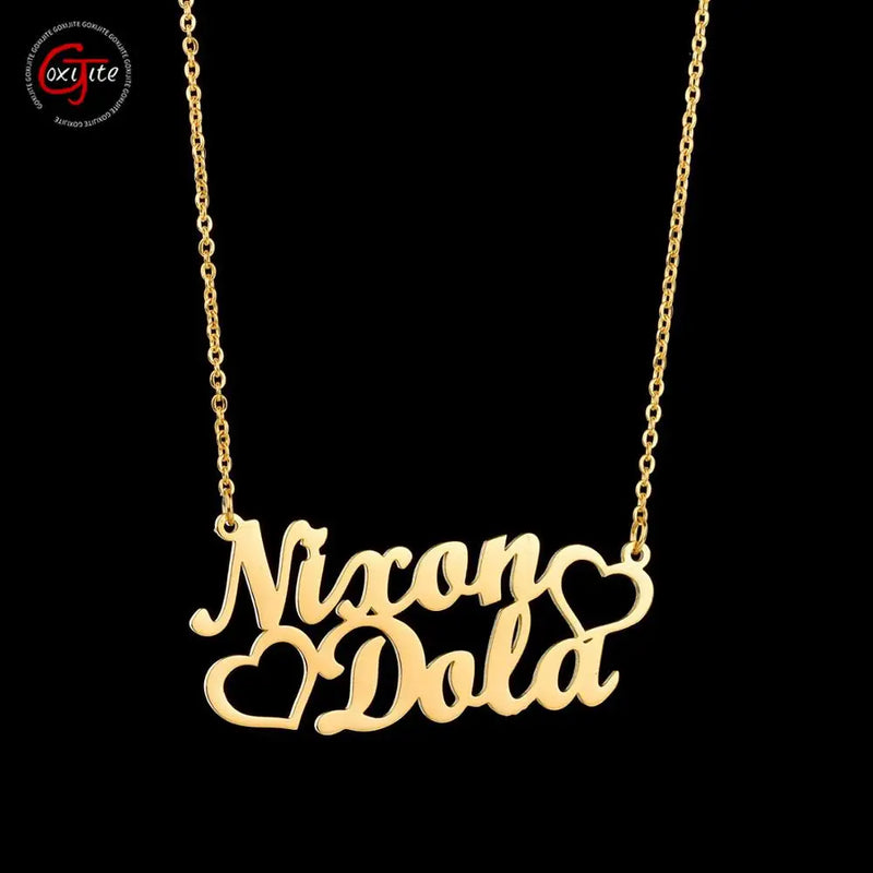 Goxijite 2 Name Heart Necklace Personalized Letter Necklace for Women