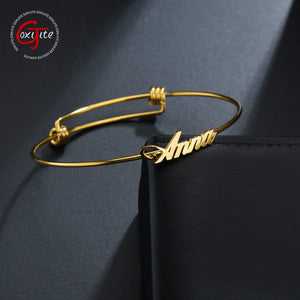 Goxijite Name Bangles Stainless Steel Open Cuff Bracelet
