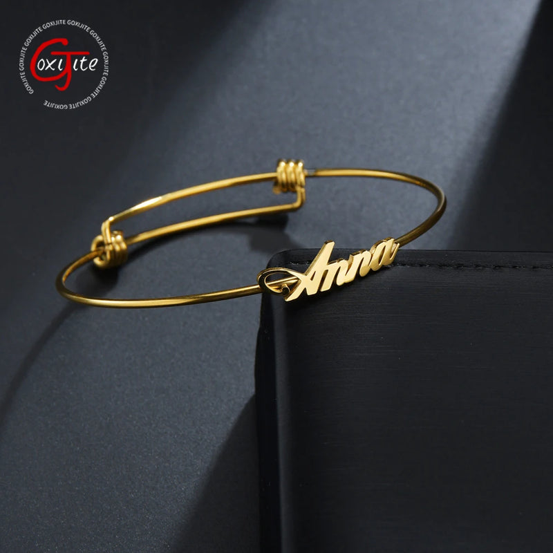 Goxijite Name Bangles Stainless Steel Open Cuff Bracelet