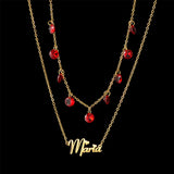 Goxijite 2 Layer Name Necklace Women Stainless Personalized Red Zircon Necklace